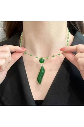 گردنبند جواهر سبز زنانه برنجی byozanyılmaz - کد 935899929