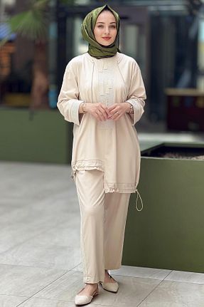 ست بالاتنه و پائین تنه بژ زنانه بافتنی Ghisa - کد 853439103