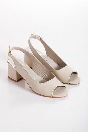 کفش پاشنه بلند کلاسیک بژ زنانه چرم خالص elvinshoes - کد 935994846