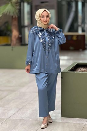 ست بالاتنه و پائین تنه آبی زنانه بافتنی Ghisa - کد 866832994
