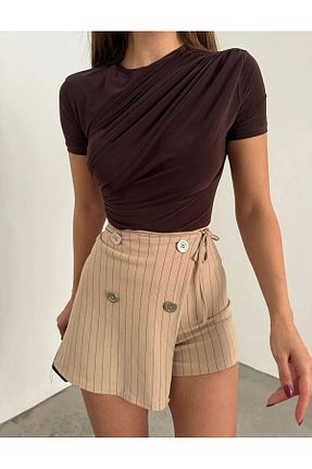 بلوز قهوه ای زنانه ساده mehbare - کد 936030849