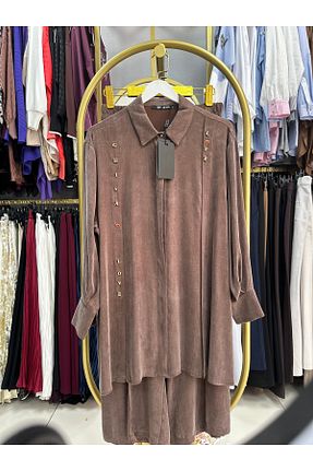 ست بالاتنه و پائین تنه حجاب قهوه ای رگولار Ghisa - کد 936191742