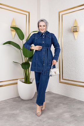 ست بالاتنه و پائین تنه حجاب سرمه ای رگولار HARMAN BUTİK - کد 936167331