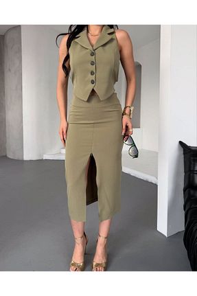 ست بالاتنه و پائین تنه خاکی زنانه بافتنی 369 etnik butik - کد 936163093