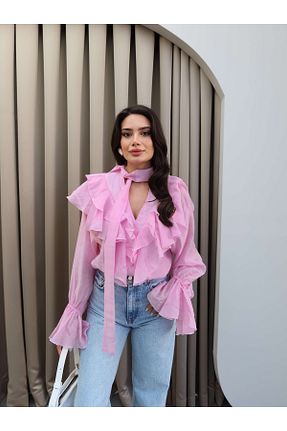 پیراهن صورتی زنانه رگولار ESRAHELVACI - کد 936192110