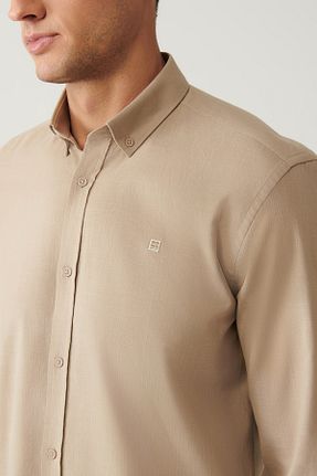 پیراهن قهوه ای مردانه یقه دکمه دار Avva - کد 332343440