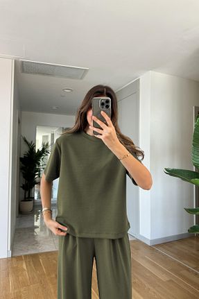 ست بالاتنه و پائین تنه سبز زنانه بافت YAKAMEL - کد 936189102