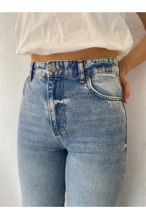 شلوار جین آبی زنانه فاق بلند biumi butik - کد 936194490