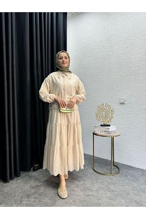 ست بالاتنه و پائین تنه حجاب بژ زنانه رگولار MEYSADESİGN - کد 936218718