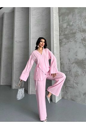 ست بالاتنه و پائین تنه صورتی زنانه بافتنی Moda İkra - کد 936222790