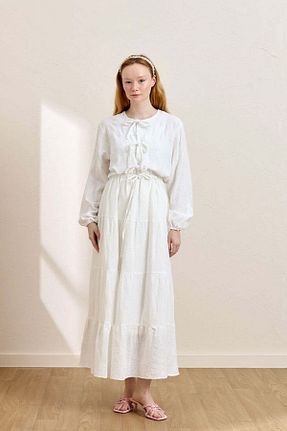 ست بالاتنه و پائین تنه حجاب سفید زنانه کلوش ceylan otantik - کد 936255238