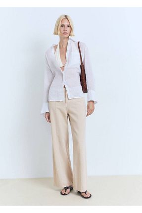 شلوار بژ زنانه بافت MANGO - کد 936267173