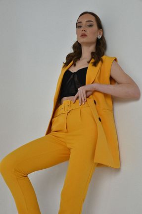 ست بالاتنه و پائین تنه زرد زنانه بافتنی Castivo Fashion - کد 936465256