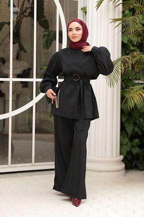 ست بالاتنه و پائین تنه مشکی زنانه بافتنی LOCCO - کد 936505582