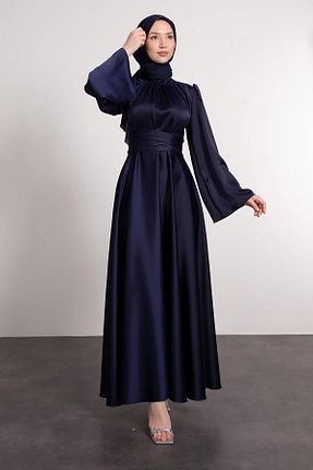 لباس مجلسی حجاب سرمه ای زنانه ساتن PERADO - کد 906567236