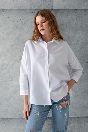 پیراهن سفید زنانه اورسایز GİYSA - کد 841679250