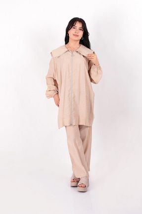 ست بالاتنه و پائین تنه بژ زنانه بافتنی Aynaz - کد 936557283