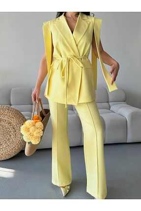 ست بالاتنه و پائین تنه زرد زنانه بافتنی buqre