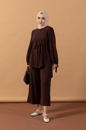 ست بالاتنه و پائین تنه قهوه ای زنانه بافتنی Stilife - کد 936583072