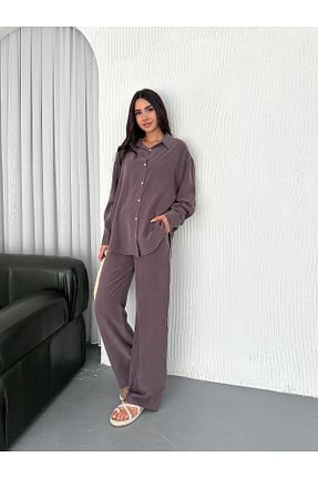 ست بالاتنه و پائین تنه قهوه ای زنانه بافتنی sportiness - کد 936795908