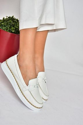 کفش کلاسیک سفید زنانه چرم خالص Fox Shoes - کد 655352034