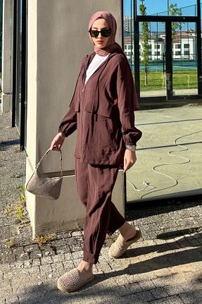 ست بالاتنه و پائین تنه قهوه ای زنانه بافتنی Tesettür Diyarı - کد 936706198