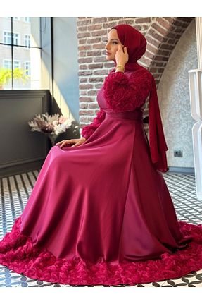 لباس مجلسی حجاب زرشکی زنانه یقه ایستاده Modamorfo - کد 936915528