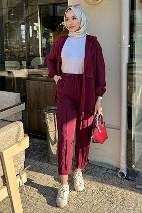 ست بالاتنه و پائین تنه زرشکی زنانه بافتنی Tesettür Diyarı - کد 936692586
