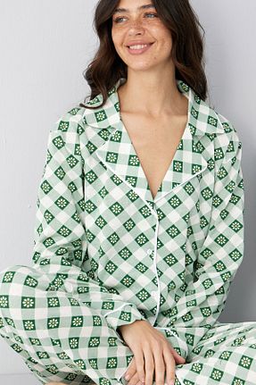 ست لباس راحتی سبز زنانه طرح دار Siyah İnci - کد 936744900