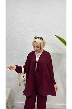 ست بالاتنه و پائین تنه حجاب زرشکی زنانه رگولار Bluezade - کد 936755261