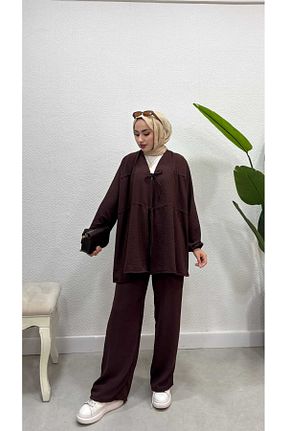 ست بالاتنه و پائین تنه حجاب قهوه ای زنانه گشاد Bluezade - کد 936755263