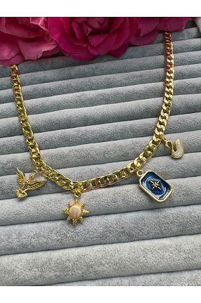گردنبند جواهر رنگی زنانه روکش طلا Gleemy accesories - کد 936760342