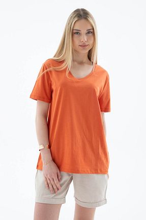 تیشرت نارنجی زنانه یقه هفت Fashion Friends - کد 905719506