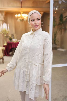 پیراهن سفید زنانه اورسایز Viskosa - کد 936843861
