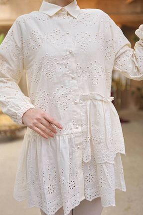 پیراهن سفید زنانه اورسایز Viskosa - کد 936843861
