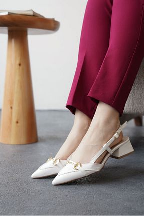 کفش پاشنه بلند کلاسیک سفید زنانه چرم GOFFSHOES - کد 936914769