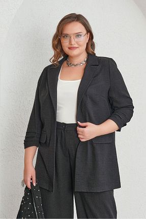 کت سایز بزرگ مشکی زنانه پلی استر Büyük Moda - کد 937231480