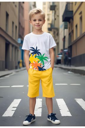 ست بالاتنه و پائین تنه زرد بچه گانه بافت FYK KİDS - کد 901688507