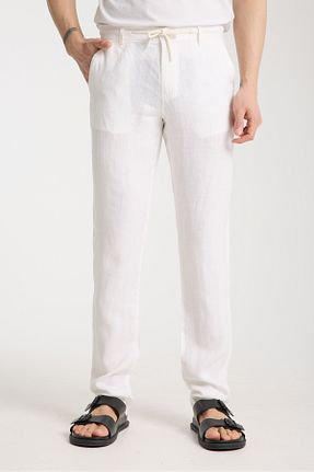 شلوار سفید مردانه کتان muzzo jeans - کد 923668609