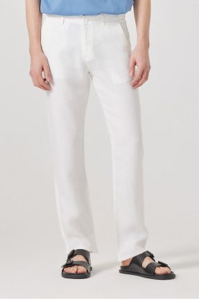 شلوار سفید مردانه کتان muzzo jeans - کد 930393492