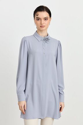 تونیک حجاب طوسی زنانه بافتنی Nihan - کد 937285289