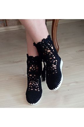 بوت / نیم بوت مشکی زنانه پارچه ای El örgüsü - کد 476031569
