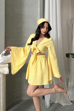 ست بالاتنه و پائین تنه زرد زنانه بافتنی ASEDE - کد 937612886