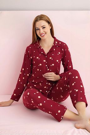 ست لباس راحتی زرشکی زنانه مخلوط پلی استر AYREKA HOMEWEAR - کد 937375810