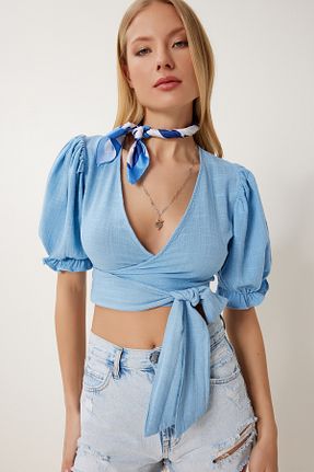 بلوز آبی زنانه ساده Happiness İstanbul - کد 935481808