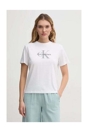 تیشرت سفید زنانه یقه دوچرخه Calvin Klein - کد 927255451