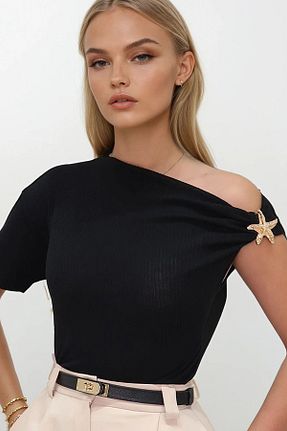بلوز مشکی زنانه یقه دوچرخه Trend Alaçatı Stili - کد 937274937