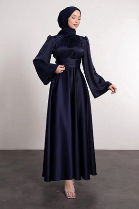 لباس مجلسی حجاب سرمه ای یقه ایستاده SUWWE - کد 921737053