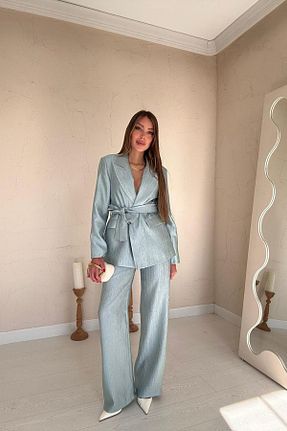 ست بالاتنه و پائین تنه فیروزه ای زنانه بافتنی Castivo Fashion - کد 935075377