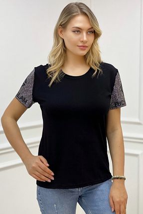 تیشرت سایز بزرگ مشکی زنانه سایز بزرگ RICH GLAM - کد 935119704